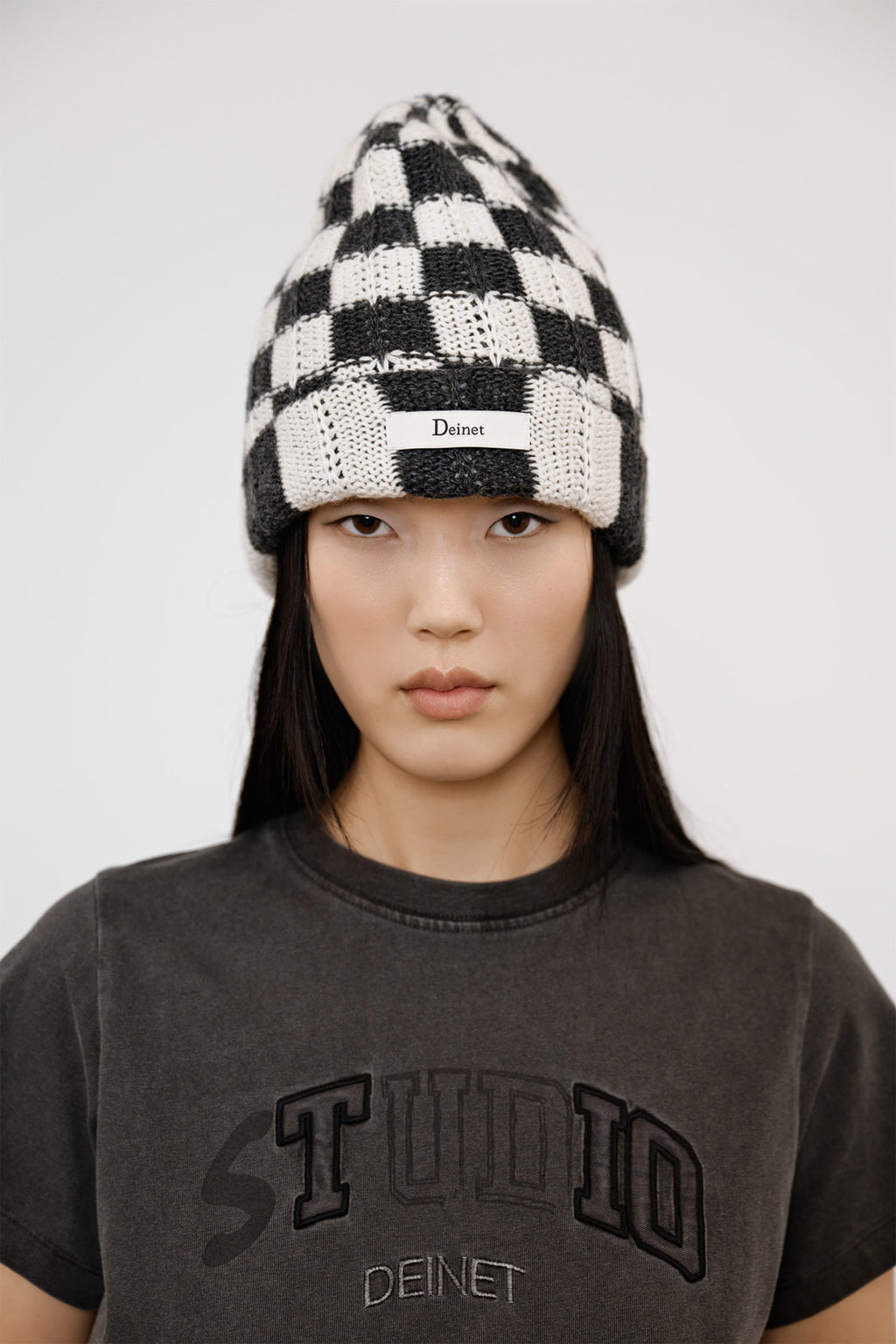 Deinet - Checkered Neat Knit Beanie (Charcoal) product image 4 | TRAB K-Fashion Australia