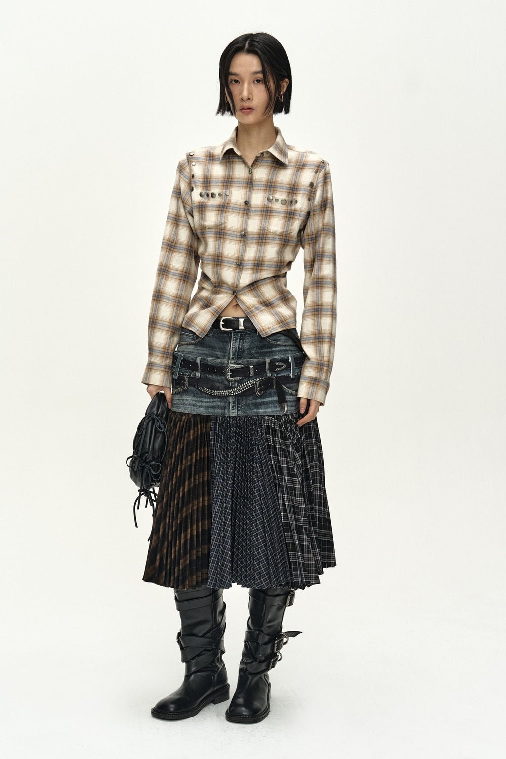 Andersson Bell - Double Belt Printed Accordion Pleats Skirt (blue) (Blue) product image 2 | TRAB K-Fashion Australia