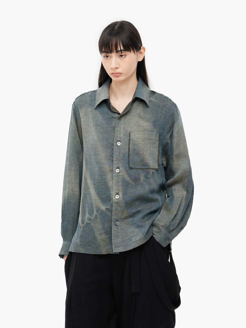 Jiyong Kim - Sun-Bleached Raw Edged Shirt (Green) product image 4 | TRAB K-Fashion Australia