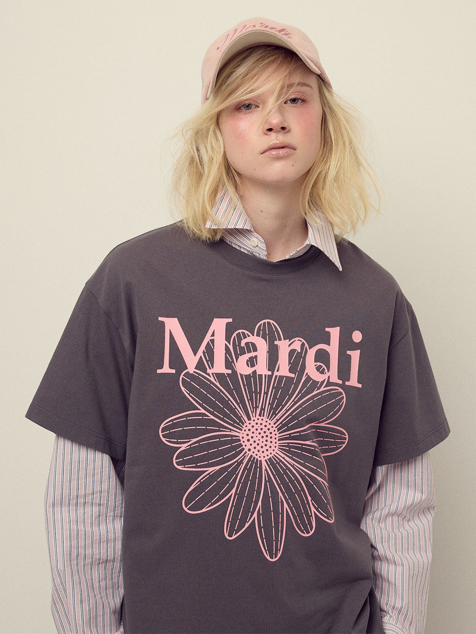 Mardi Mercredi - [Pre-Order – Ships June 26] Unisex Tshirt Flowermardi (Charcoal Pink) product image 1 | TRAB K-Fashion Australia