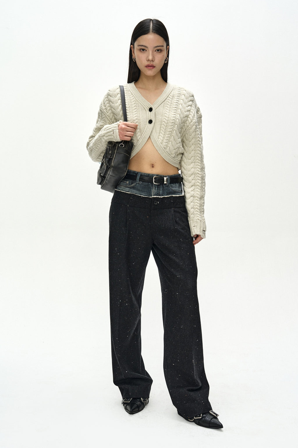 Andersson Bell - Cable Cropped Cardigan (Ivory/Ecru) product image 3 | TRAB K-Fashion Australia