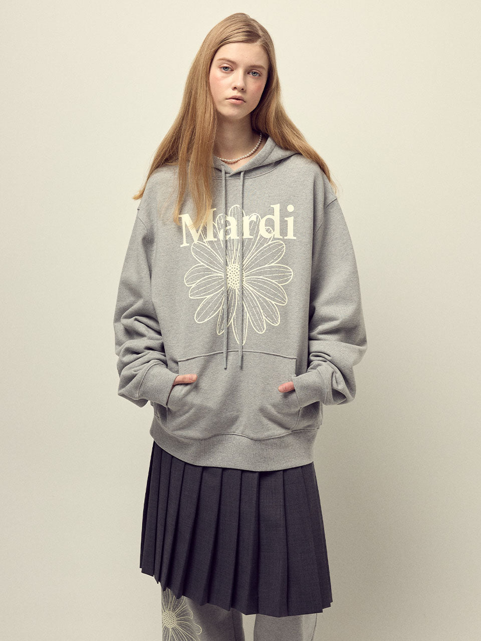 Mardi Mercredi - Oversized Hoody Flowermardi (Grey Ivory) product image 1 | TRAB K-Fashion Australia