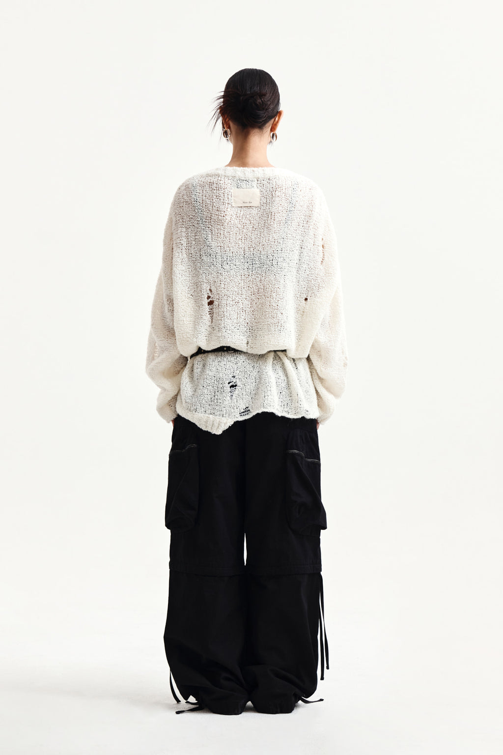 Matin Kim - Asymmetric Damaged Knit Pullover (Ivory) product image 7 | TRAB K-Fashion Australia