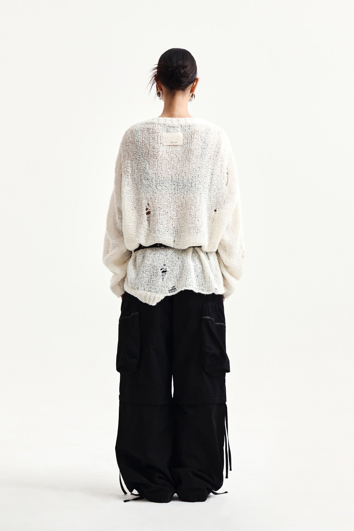 Matin Kim - Asymmetric Damaged Knit Pullover (Ivory) product image 7 | TRAB K-Fashion Australia