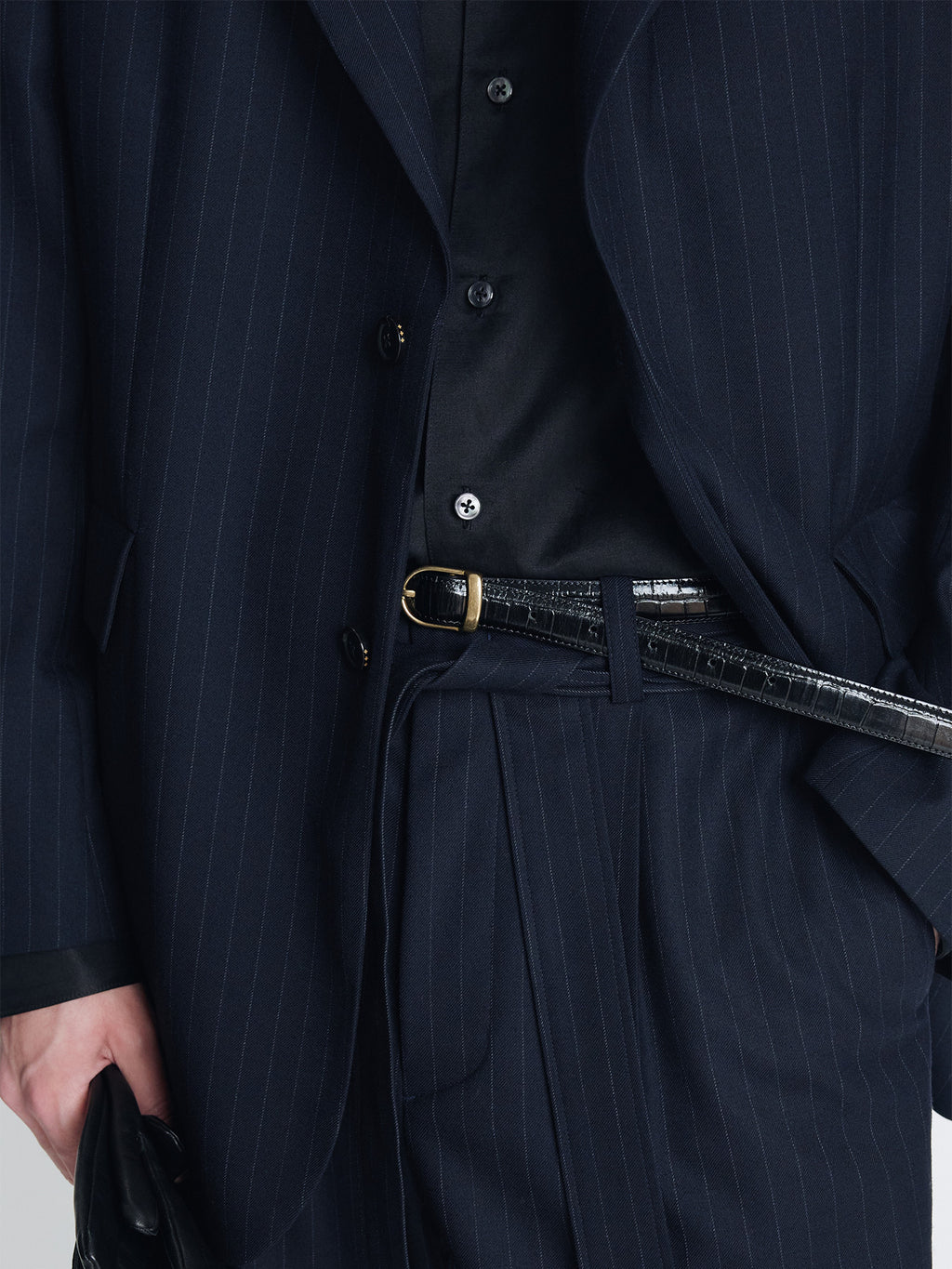 Tonywack - Pinstriped Wool Blend Relaxed Tailored Jacket (Navy Pinstripe) product image 8 | TRAB K-Fashion Australia