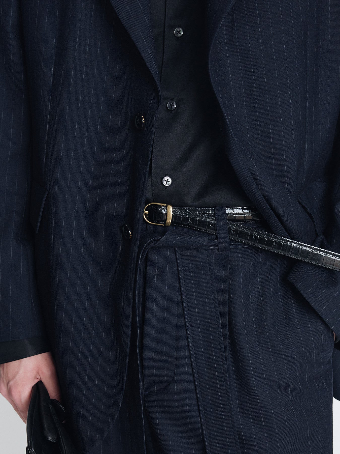 Tonywack - Pinstriped Wool Blend Relaxed Tailored Jacket (Navy Pinstripe) product image 8 | TRAB K-Fashion Australia