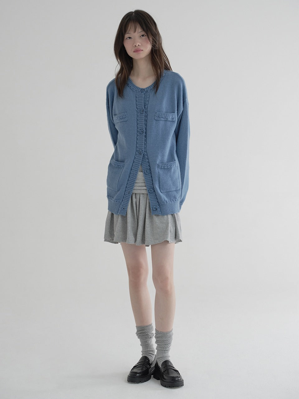Margarin Fingers - Pocket Loose Cardigan (Blue) product image 1 | TRAB K-Fashion Australia