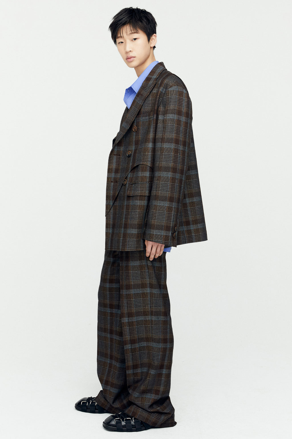 Andersson Bell - Soe Check Wrap Double Breasted Jacket (Brown) product image 3 | TRAB K-Fashion Australia