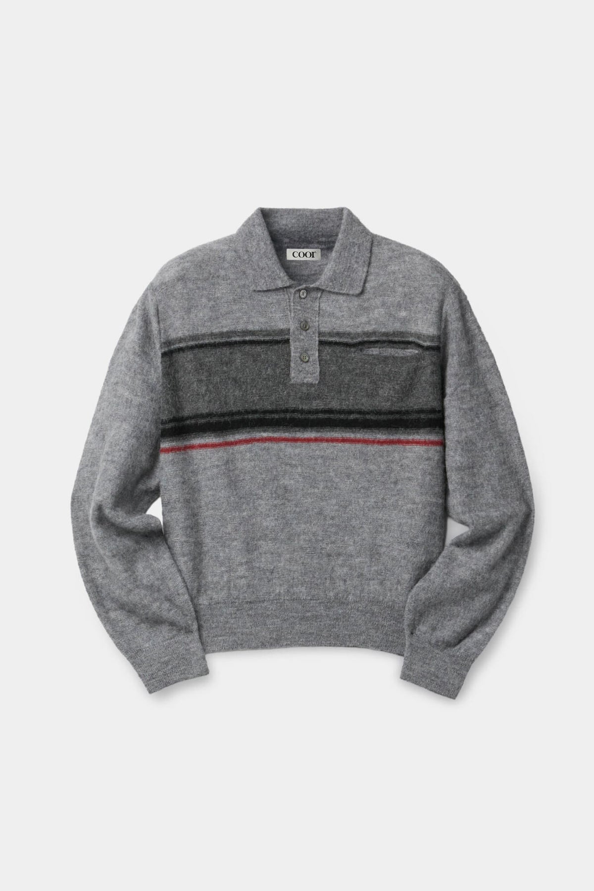 Coor - Alpaca Blend Striped Polo Sweater (Melange Gray) product image 1 | TRAB K-Fashion Australia