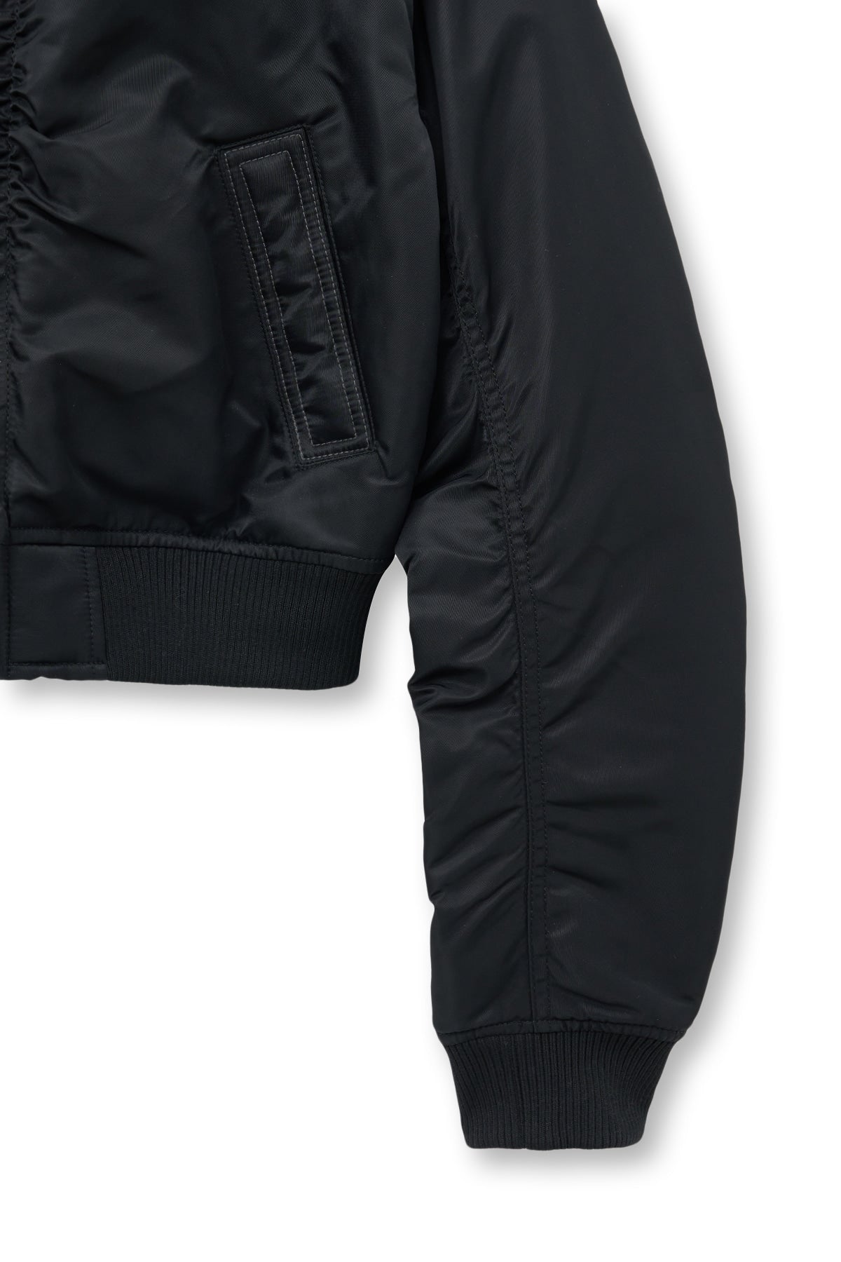 Matin Kim - Applique Logo Shirring Bomber Jumper (Black) product image 5 | TRAB K-Fashion Australia