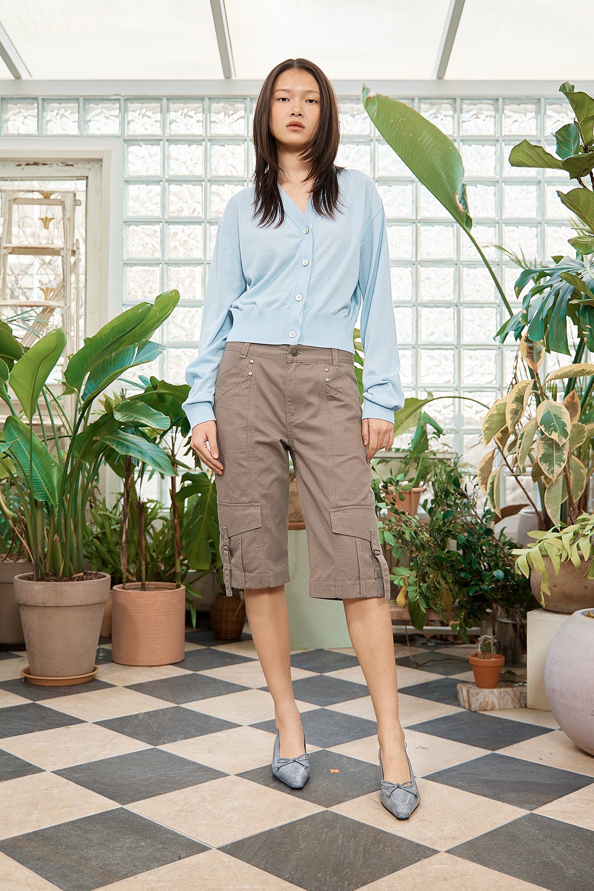 Matin Kim - Semi Slimfit Bermuda Pants (Khaki) product image 12 | TRAB K-Fashion Australia
