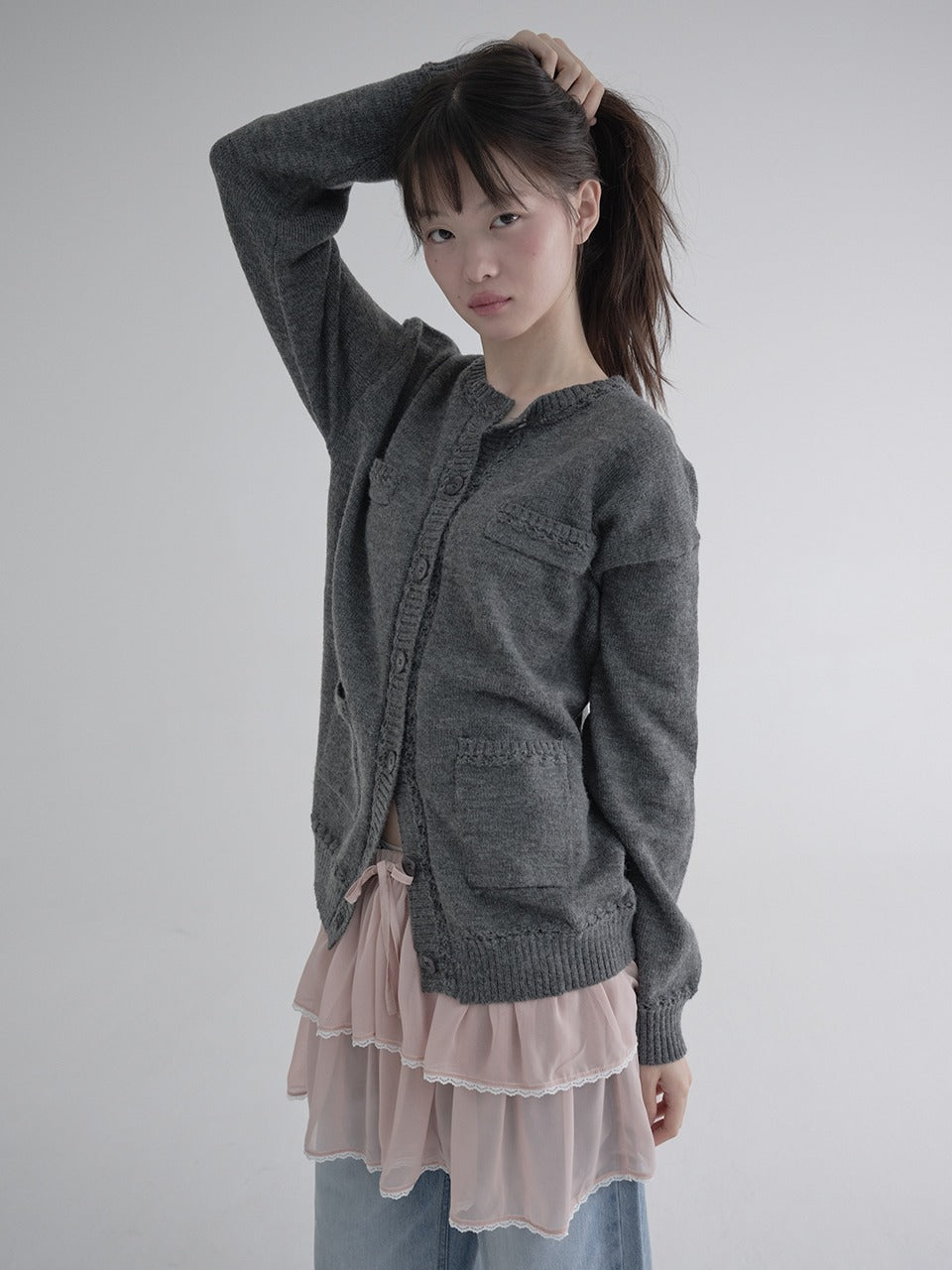 Margarin Fingers - Pocket Loose Cardigan (Charcoal) product image 1 | TRAB K-Fashion Australia