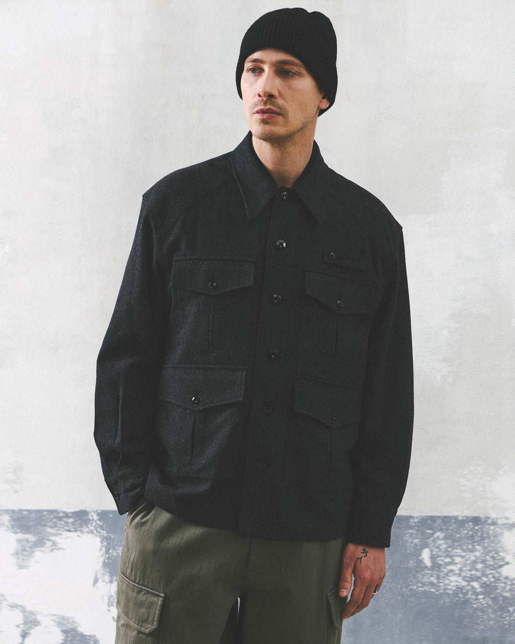 Eastlogue - Safari Field Shirts Jacket (Charcoal Wool) product image 2 | TRAB K-Fashion Australia