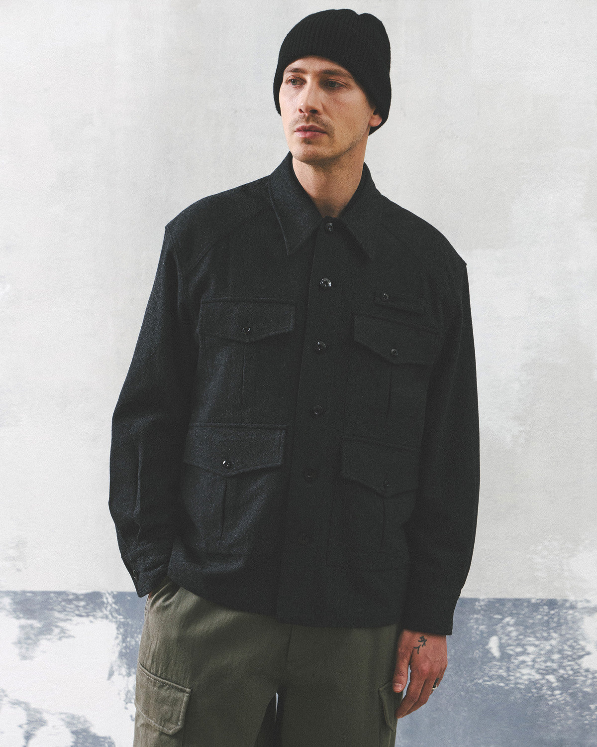 Eastlogue - Safari Field Shirts Jacket (Charcoal Wool) product image 2 | TRAB K-Fashion Australia