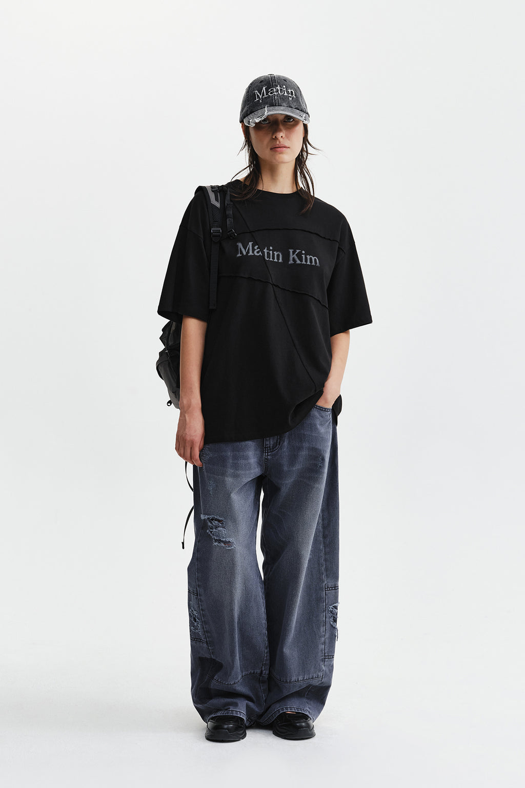 Matin Kim - Diagonal Cut Logo Top (Black) product image 10 | TRAB K-Fashion Australia