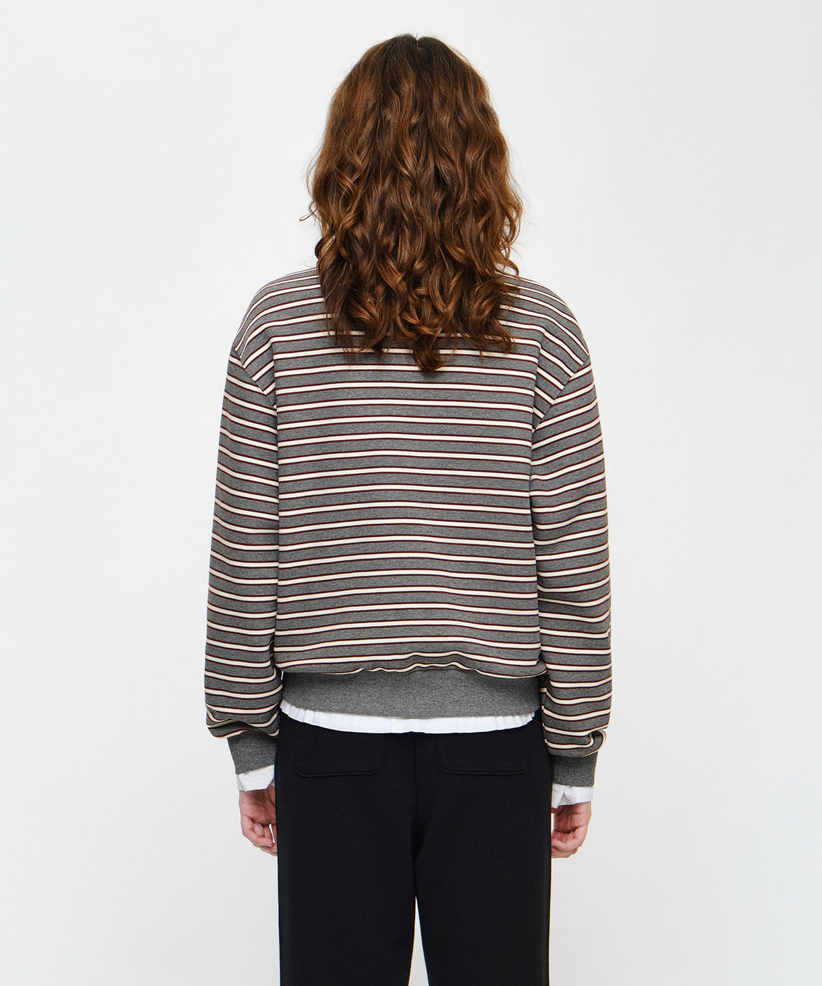 Marithe & Francois Girbaud - Small Classic Logo V Neck Balloon Sweatshirt (Stripe) product image 3 | TRAB K-Fashion Australia