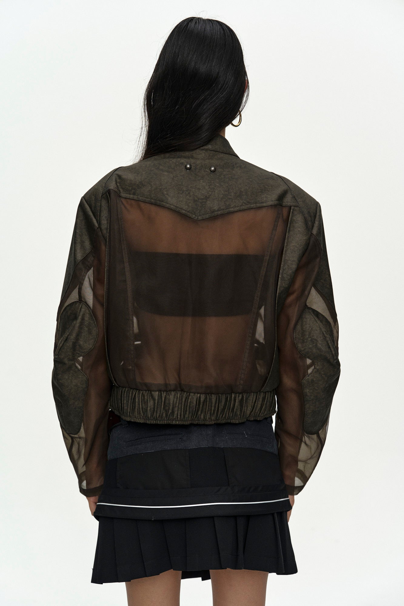 Andersson Bell - Kelly Faux-Leather & Sheer Rider Jacket (Khaki) product image 9 | TRAB K-Fashion Australia