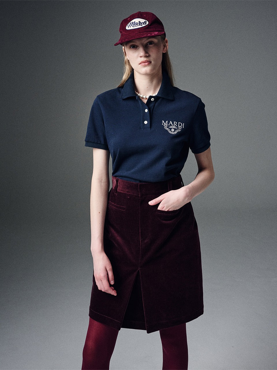 Mardi Mercredi - Corduroy Midi Skirt (Burgundy) product image 1 | TRAB K-Fashion Australia