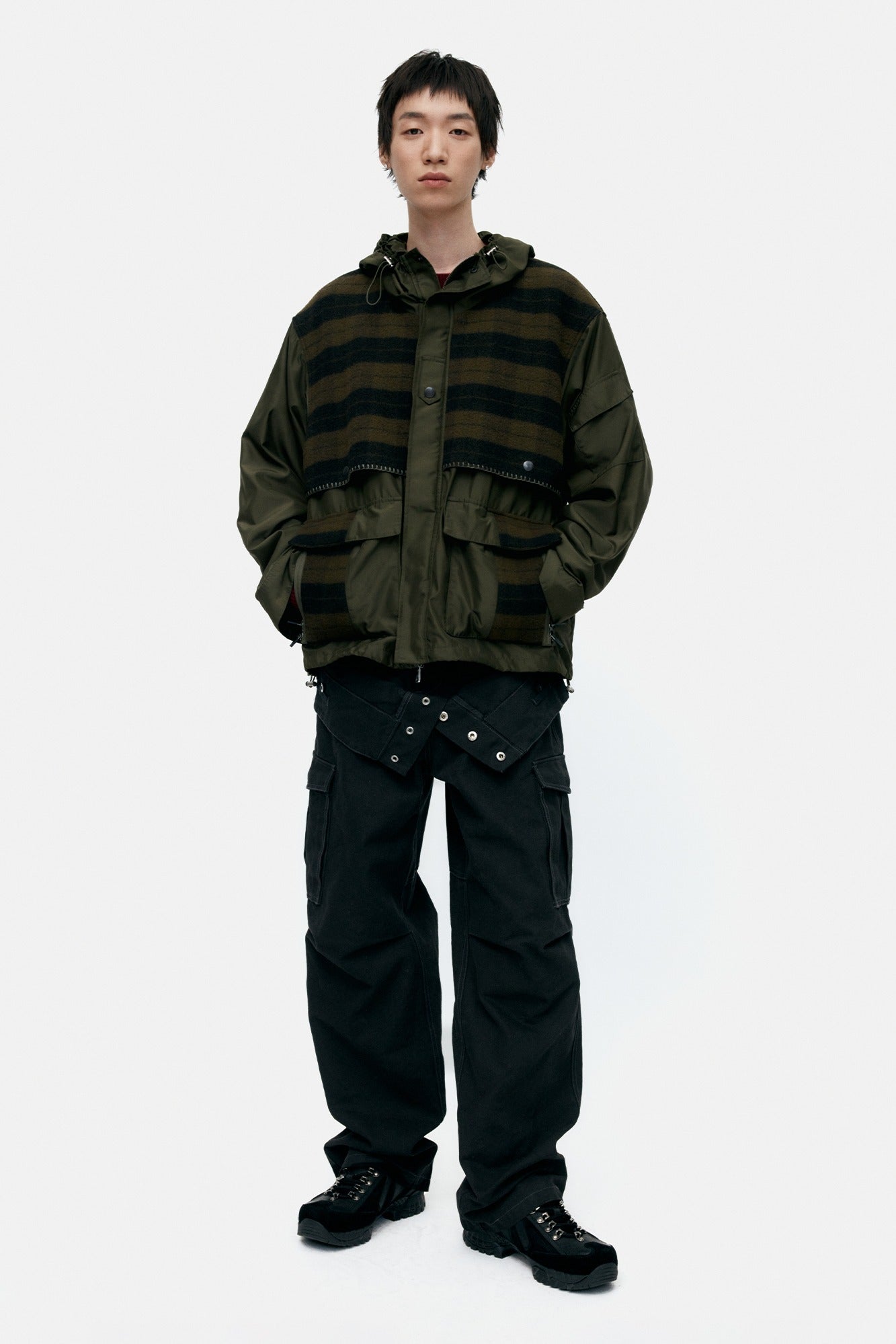 Andersson Bell - Unisex Check Layered Jumper (Khaki) product image 1 | TRAB K-Fashion Australia
