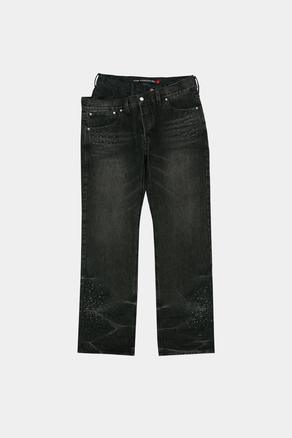 Andersson Bell - Unisex Asymmetric Layered Hot-Fix Wide-Leg Jeans (Black) product image 10 | TRAB K-Fashion Australia