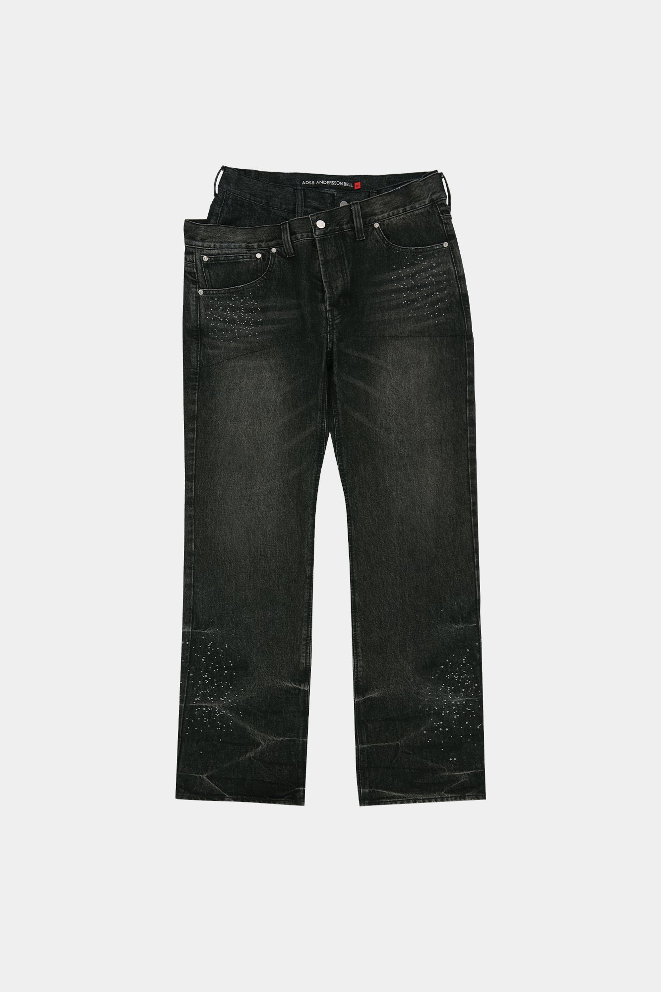 Andersson Bell - Unisex Asymmetric Layered Hot-Fix Wide-Leg Jeans (Black) product image 10 | TRAB K-Fashion Australia