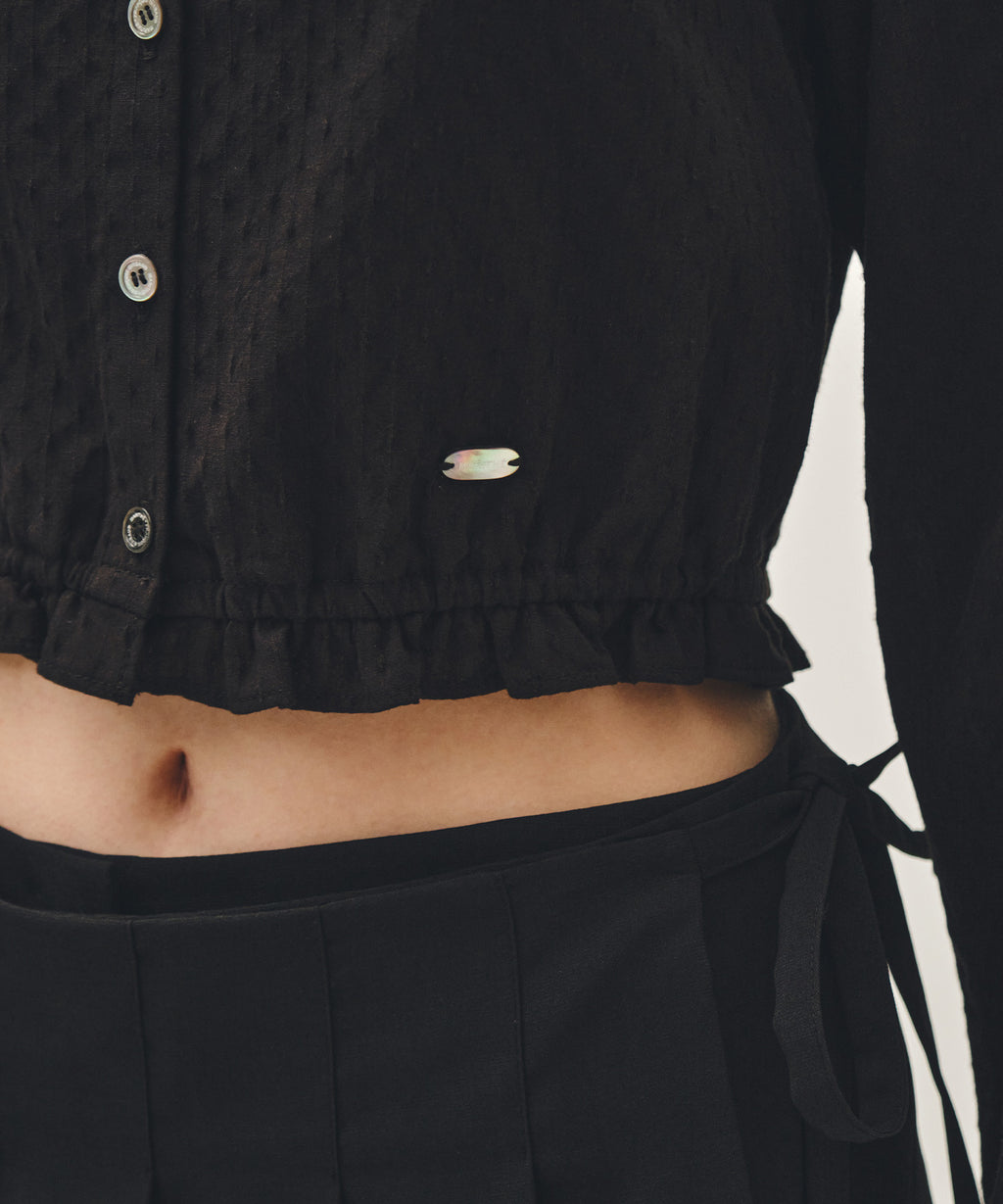 Marithe & Francois Girbaud - Lace Shirring Crop Blouse (Black) product image 4 | TRAB K-Fashion Australia