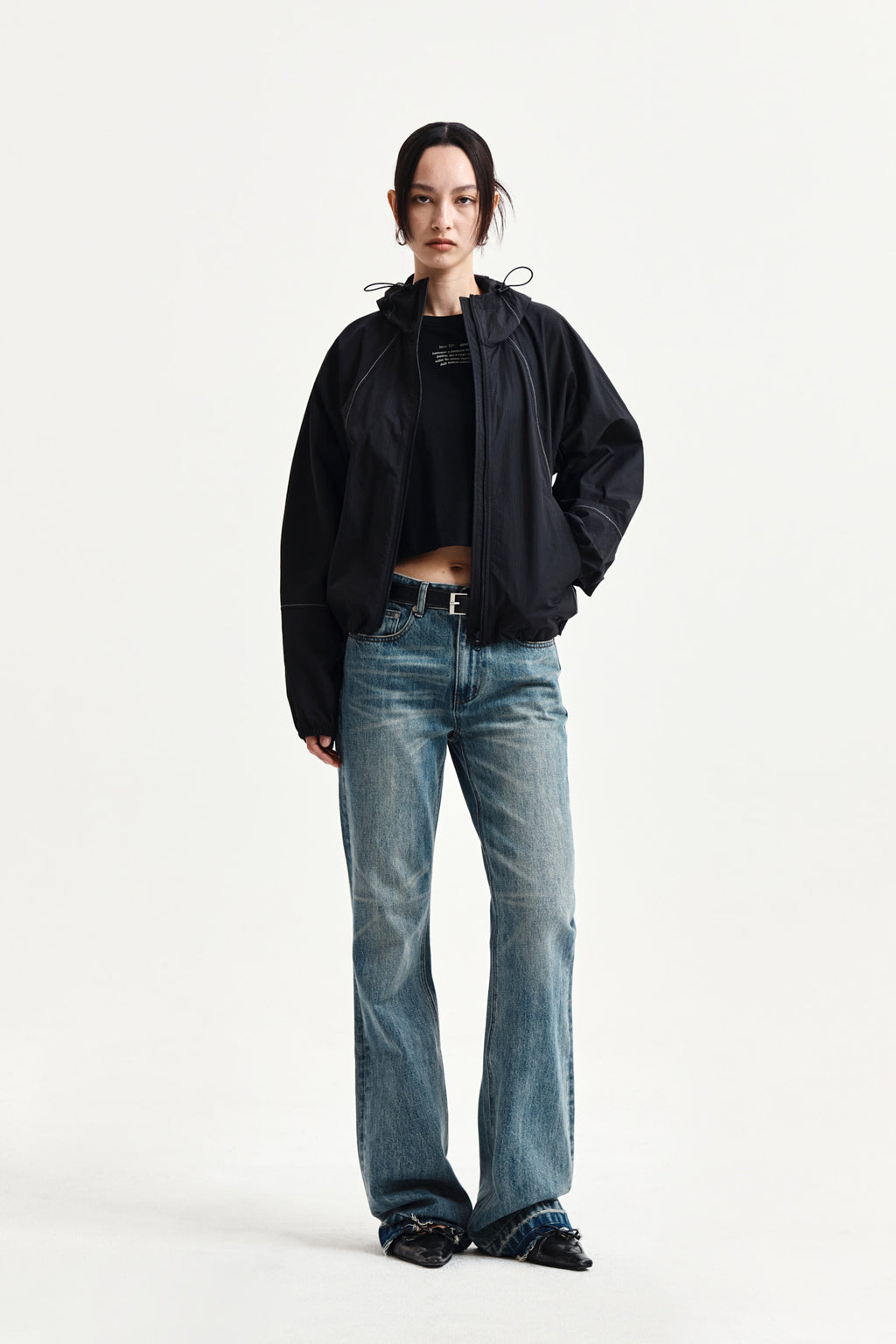 Matin Kim - Cropped Back Logo Hoody Wind Breaker (Black) product image 10 | TRAB K-Fashion Australia