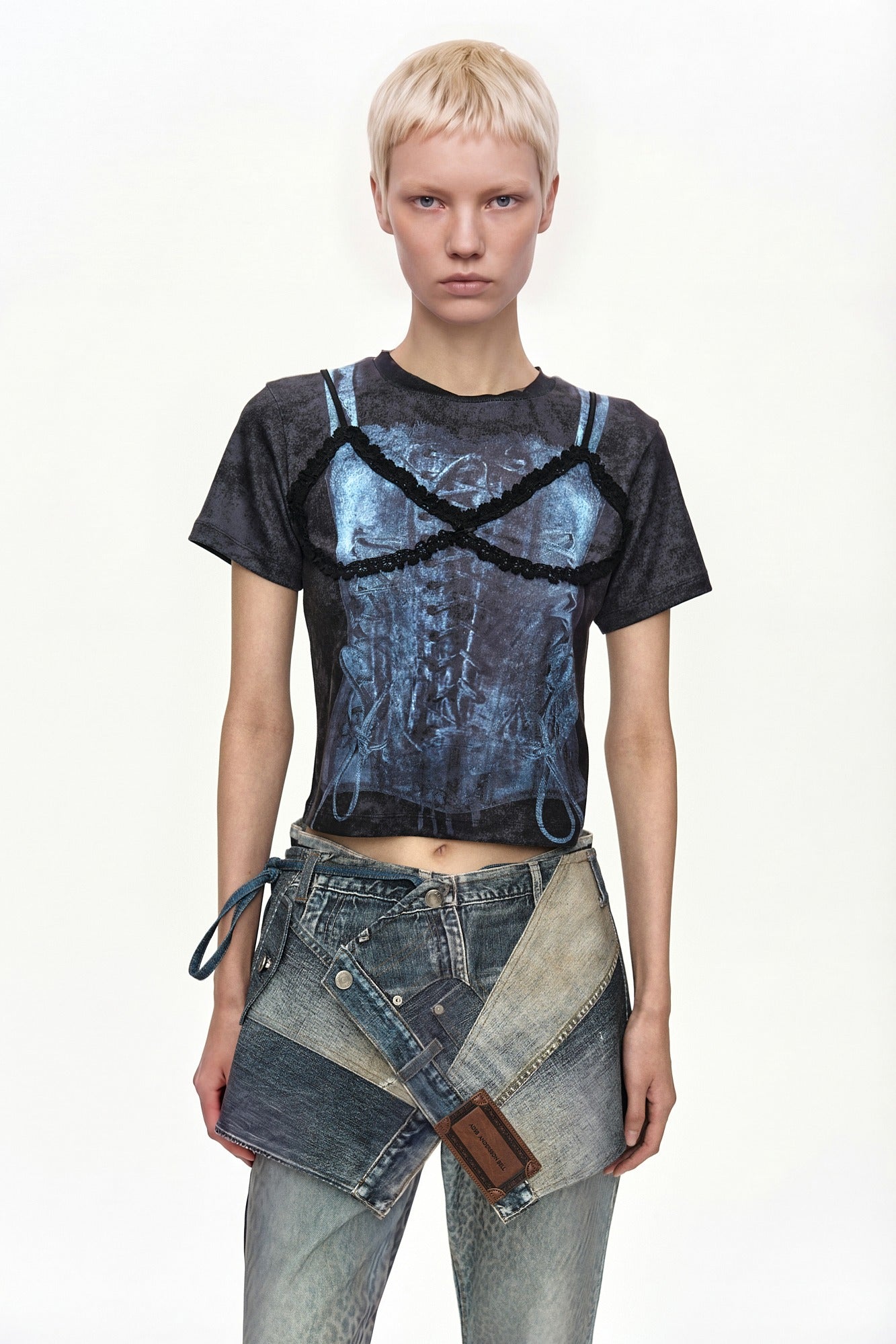 Andersson Bell - Lingerie Trompe-L'oeil Graphic T-Shirt (Charcoal) product image 1 | TRAB K-Fashion Australia