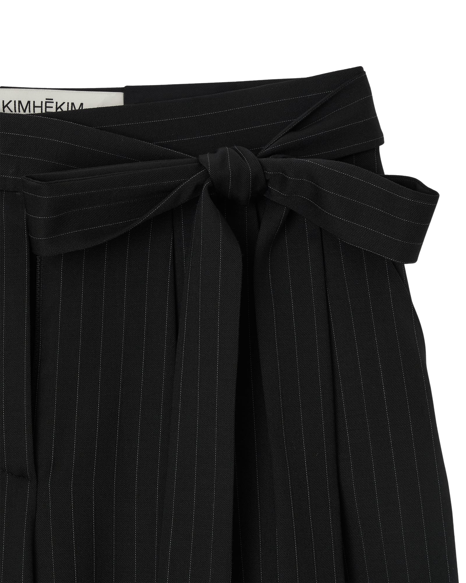 Kimhe Kim - Stripe Wool-Blend Belted Wide Leg Trousers (Black) product image 4 | TRAB K-Fashion Australia