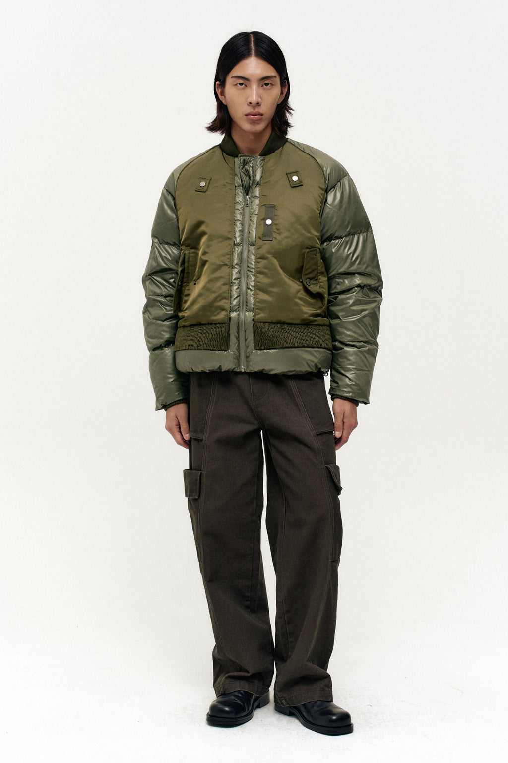Andersson Bell - Unisex Bomber Layered Down Jacket (Khaki) product image 11 | TRAB K-Fashion Australia