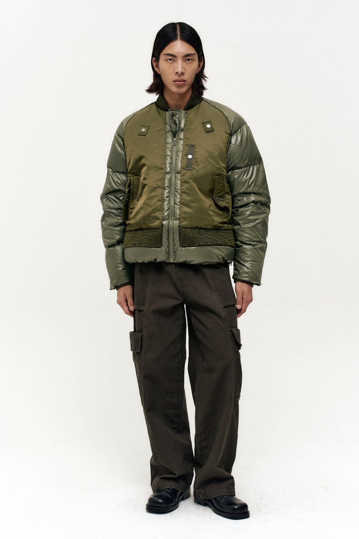 Andersson Bell - Unisex Bomber Layered Down Jacket (Khaki) product image 11 | TRAB K-Fashion Australia