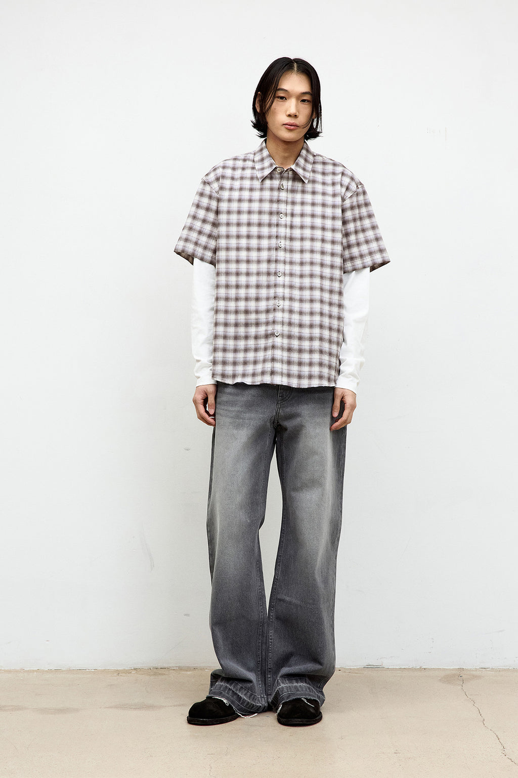 Coor - Ombre Creased Check Half Shirt (Light Purple) product image 2 | TRAB K-Fashion Australia