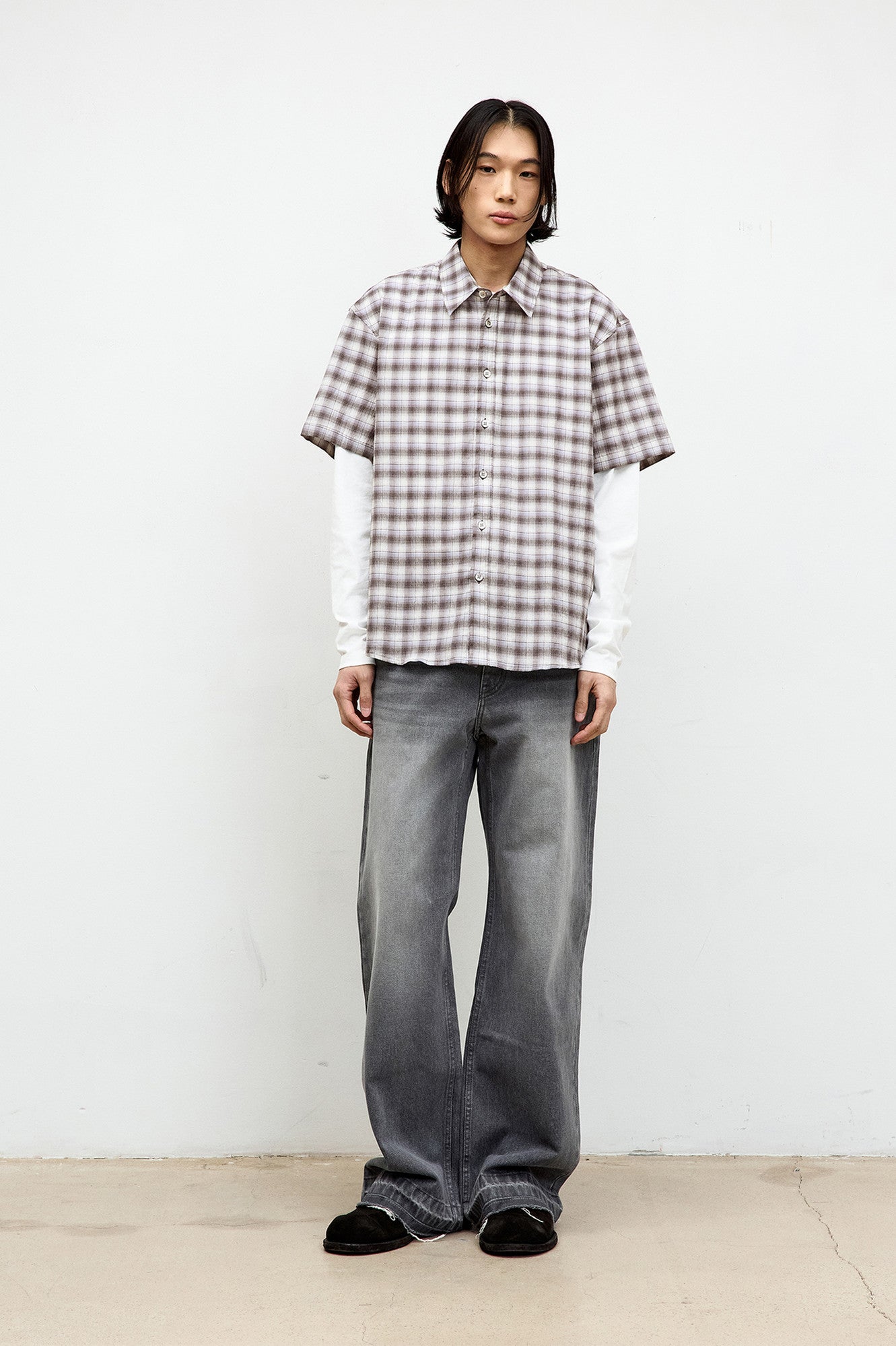 Coor - Ombre Creased Check Half Shirt (Light Purple) product image 2 | TRAB K-Fashion Australia