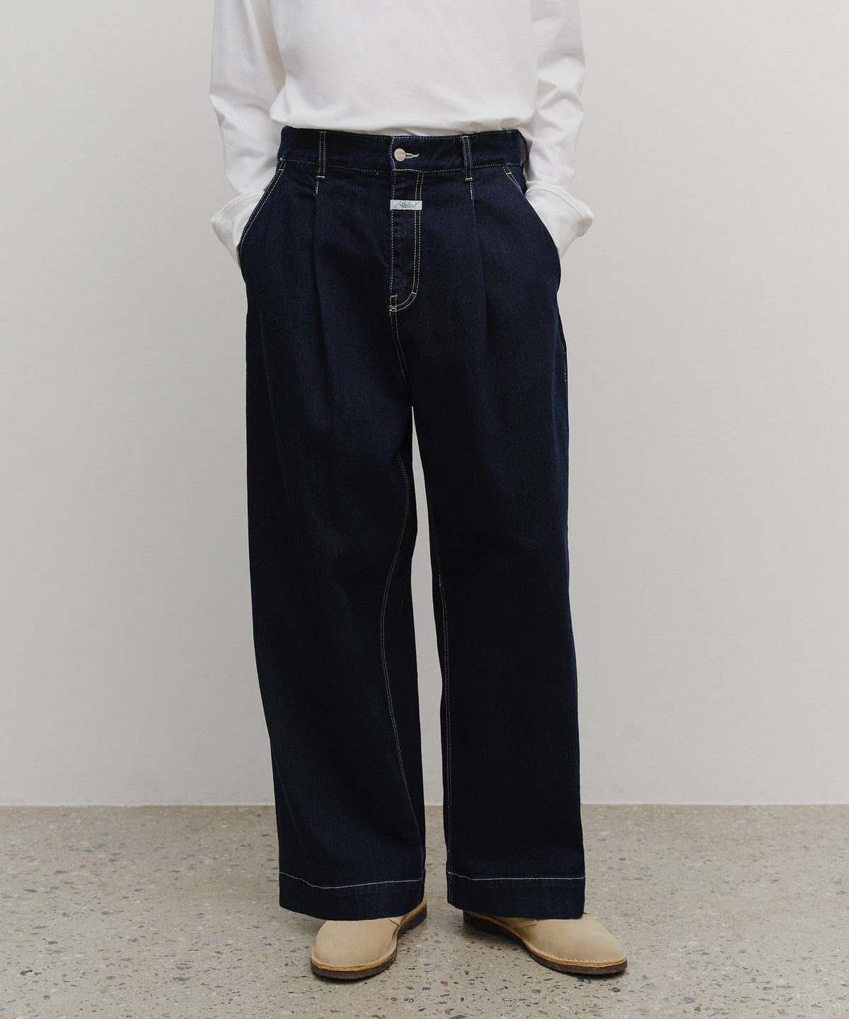 Marithe & Francois Girbaud - Low-waist Tuck Wide Denim Pants (Dark Blue) product image 1 | TRAB K-Fashion Australia