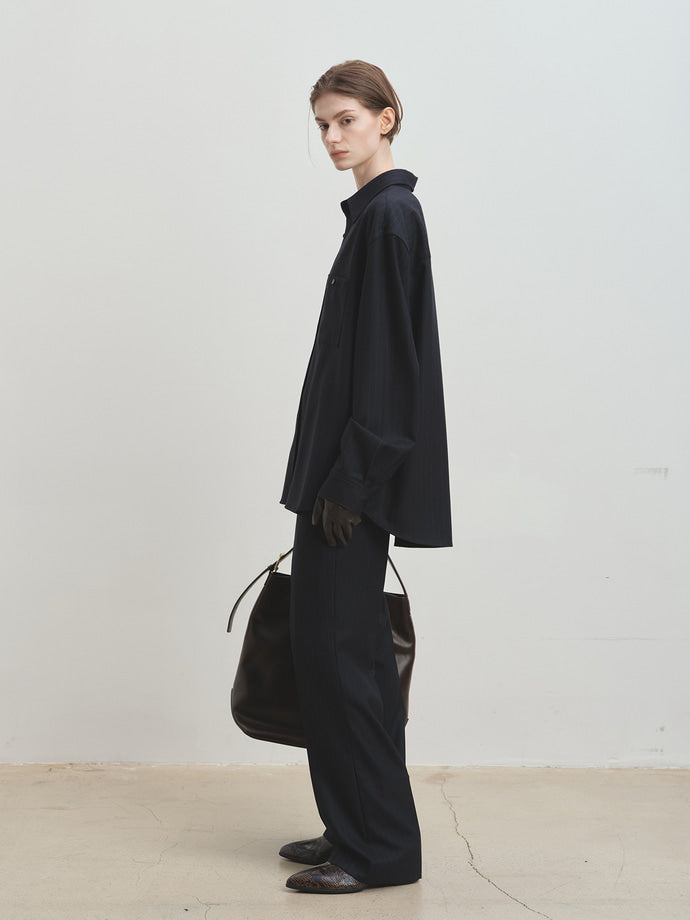 Tonywack - Wool Striped Relaxed Shirt (Navy Pinstripe) product image 2 | TRAB K-Fashion Australia