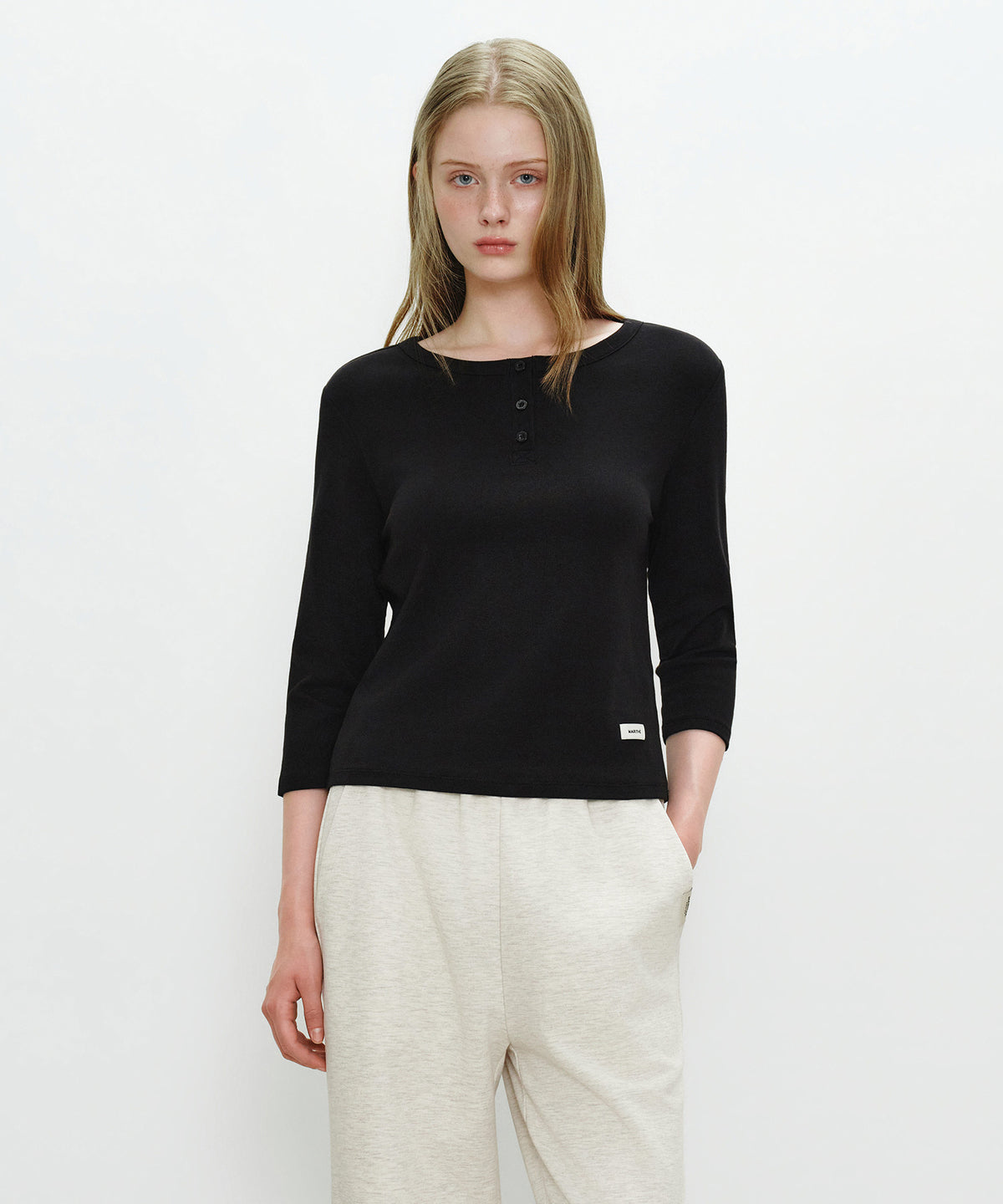 Marithe & Francois Girbaud - Basic Henley Neck 3/4 Sleeve (Black) product image 1 | TRAB K-Fashion Australia