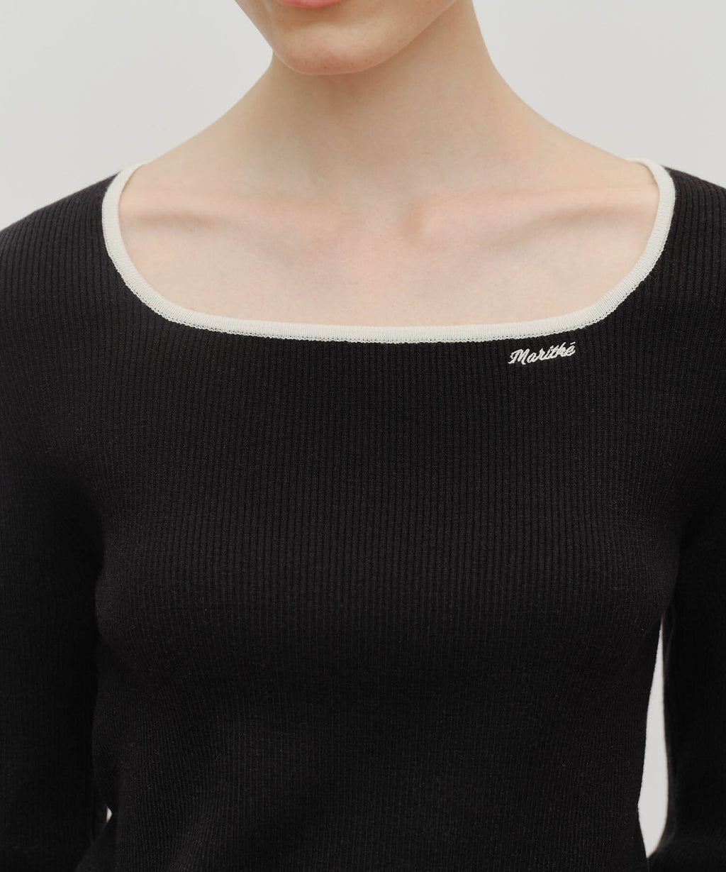 Marithe & Francois Girbaud - Color Point Square Neck Knit Pullover (Black) product image 4 | TRAB K-Fashion Australia