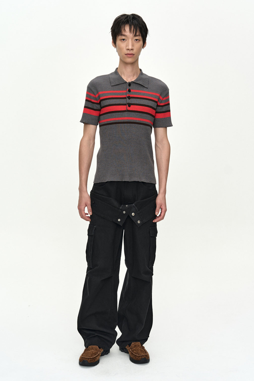 Andersson Bell - Pitt Stripe Polo Sweater (Grey/Red) product image 2 | TRAB K-Fashion Australia