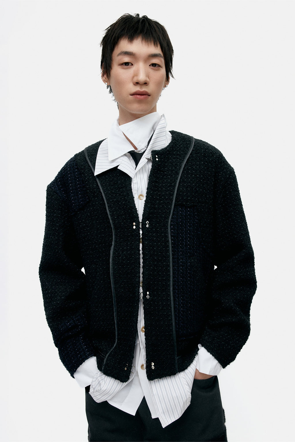 Andersson Bell - Unisex Inside Out Tweed Cardigan (Black) product image 1 | TRAB K-Fashion Australia