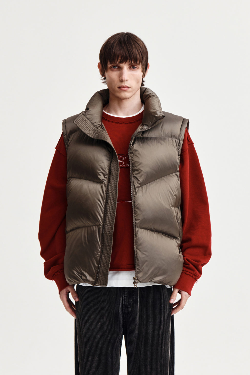 Matin Kim - Unbalance Quilted Down Vest (Khaki Brown) product image 10 | TRAB K-Fashion Australia