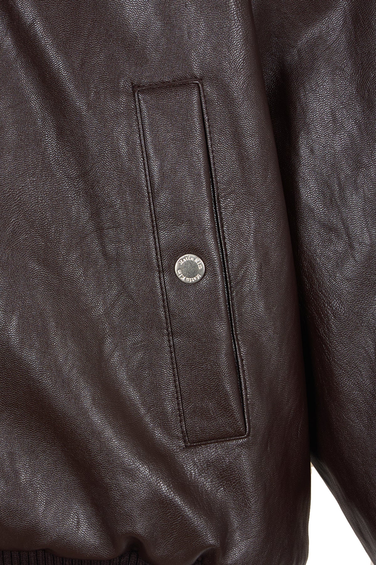 Matin Kim - Faux Leather Zip Up Hoody (Brown) product image 4 | TRAB K-Fashion Australia