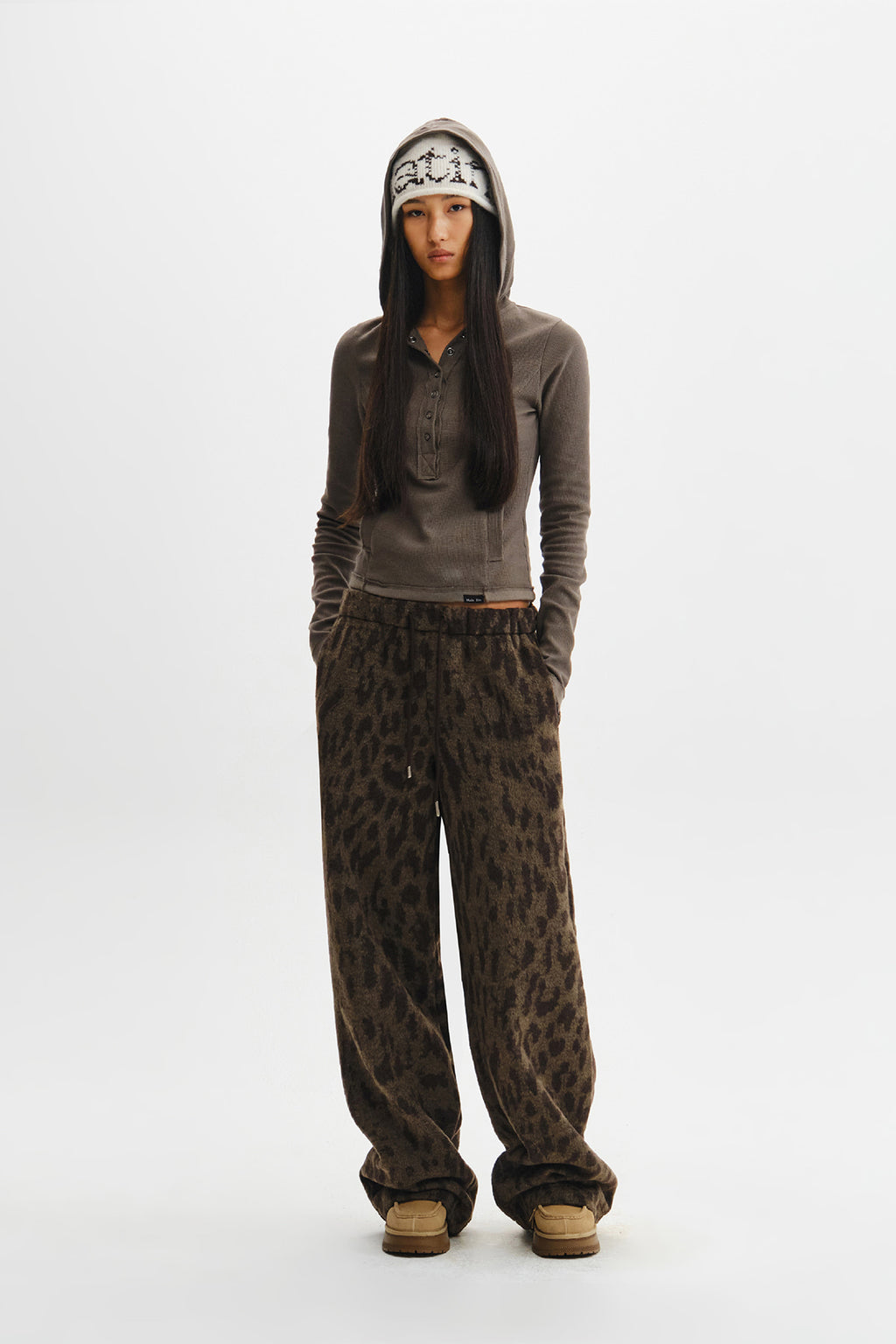 Matin Kim - Waffle Henley Neck Hood Top (Khaki) product image 11 | TRAB K-Fashion Australia