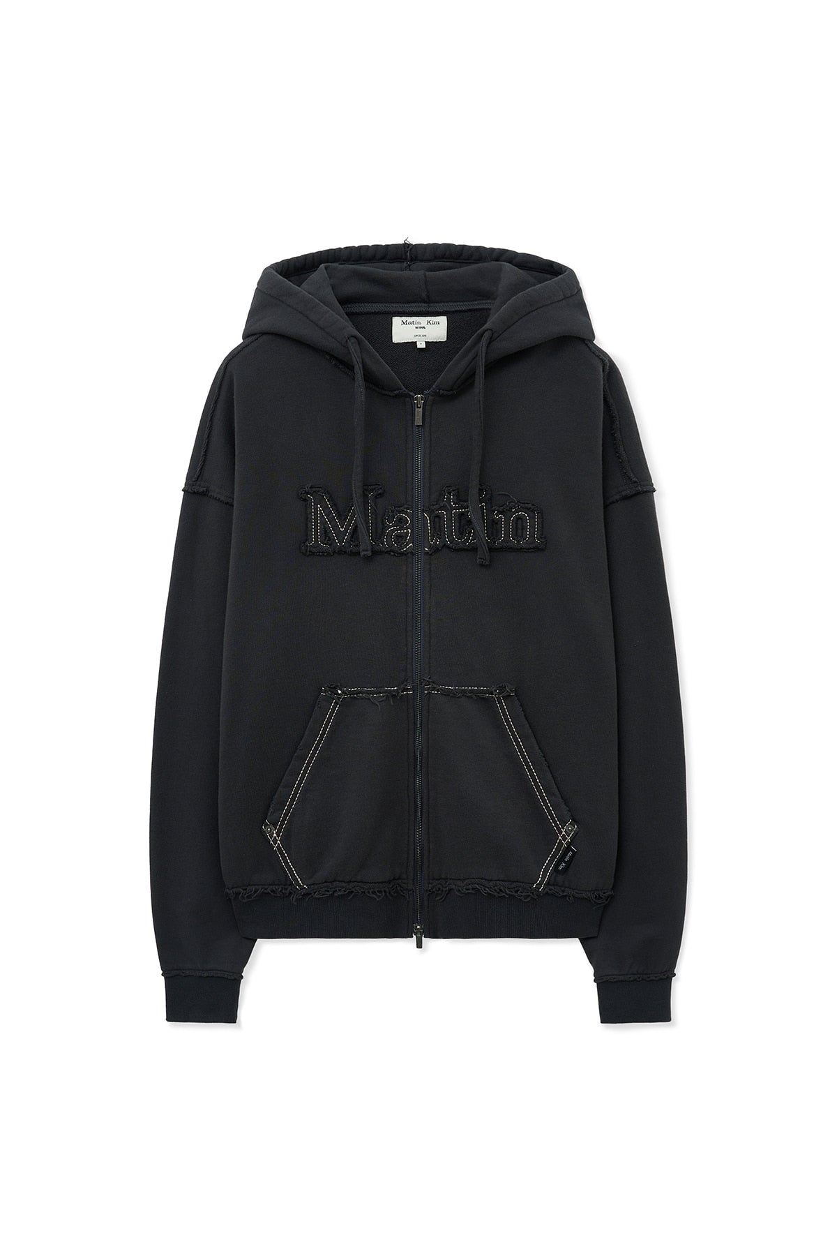 Matin Kim - Raw Cut Applique Hoody Zip Up (Charcoal) product image 15 | TRAB K-Fashion Australia