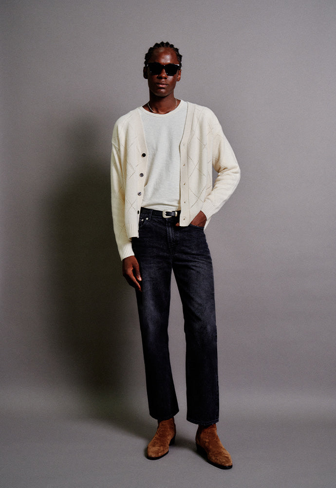 Tonywack - Slashed Argyle Cashmere Cardigan (Ecru) product image 4 | TRAB K-Fashion Australia