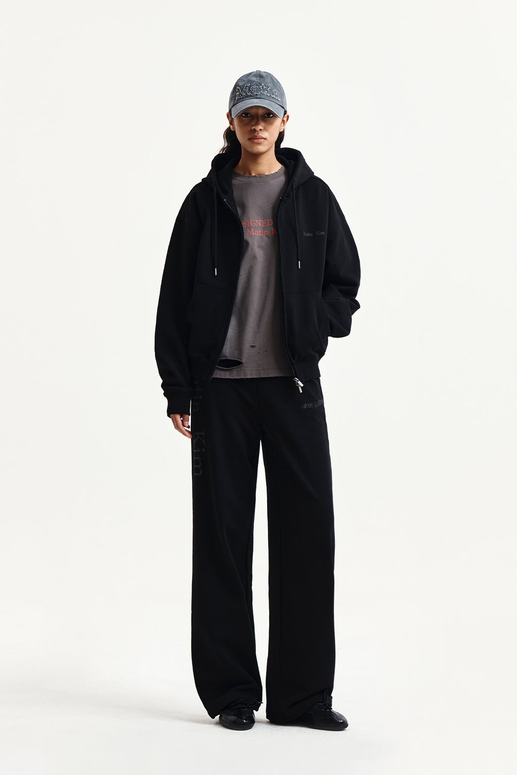 Matin Kim - Back Logo Essential Hoody Zip Up (Black) product image 10 | TRAB K-Fashion Australia
