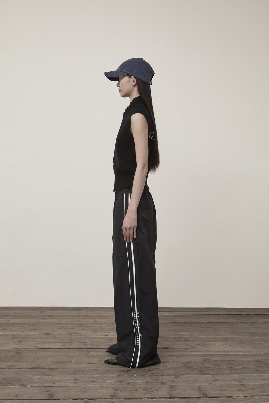 Matin Kim - High Neck Logo Knit Zip Up Vest (Black) product image 7 | TRAB K-Fashion Australia