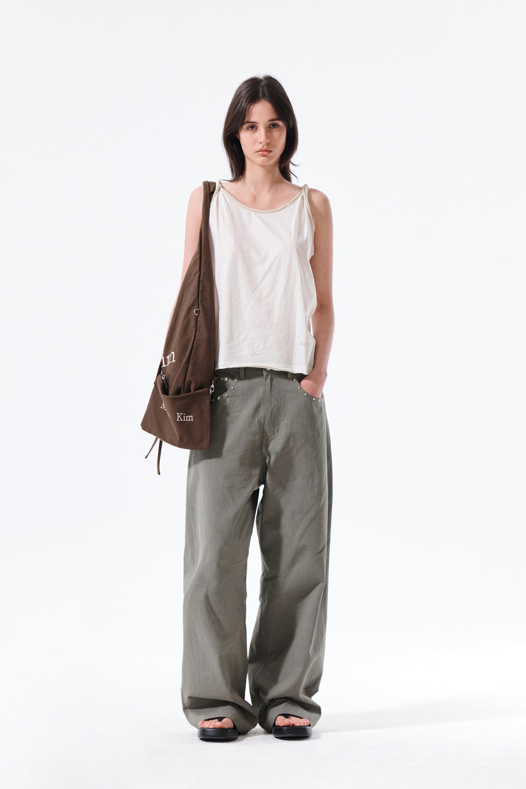 Matin Kim - Stud Point Color Denim Pants (Khaki) product image 9 | TRAB K-Fashion Australia