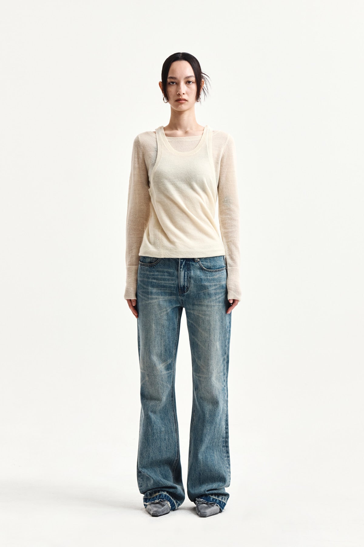 Matin Kim - Washed Point Boots Cut Denim Pants (Blue) product image 10 | TRAB K-Fashion Australia