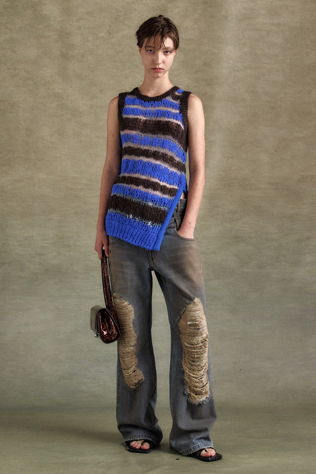 Andersson Bell - Vintage Spray Double Waist Jeans (Dusty Blue) product image 1 | TRAB K-Fashion Australia