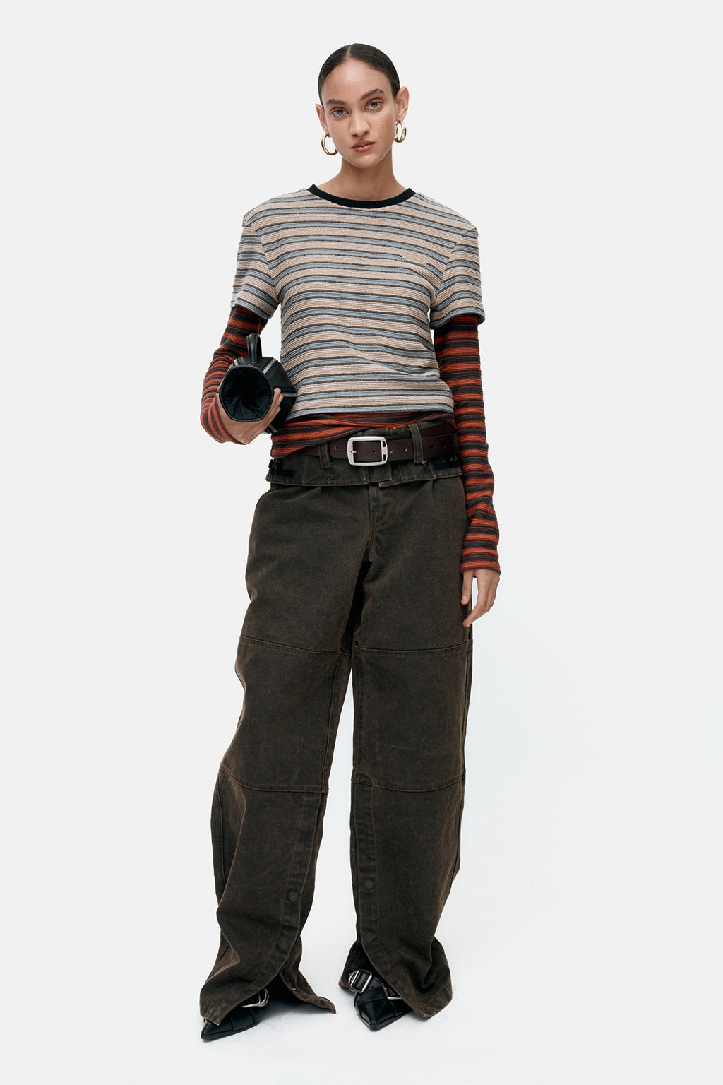 Andersson Bell - Multi Stripe Ls T-Shirts (Beige / Brick) product image 1 | TRAB K-Fashion Australia